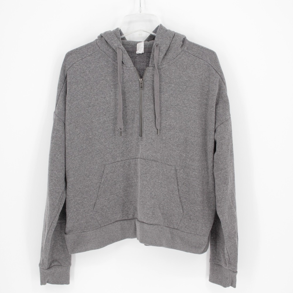 District Women's Gray Heather Half Zip Hooded Sweatshirt Hoodie Size XL